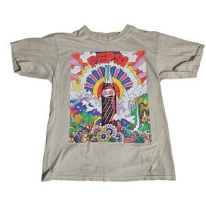 Pepsi Graphic T-Shirt Tan Retro Psychedelic Peter Max Style Art Mens Medium